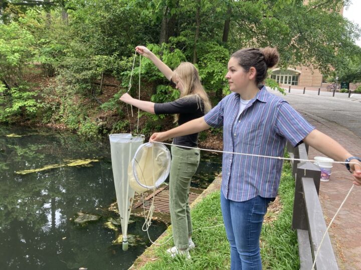 People prepare to put nets into a body of water