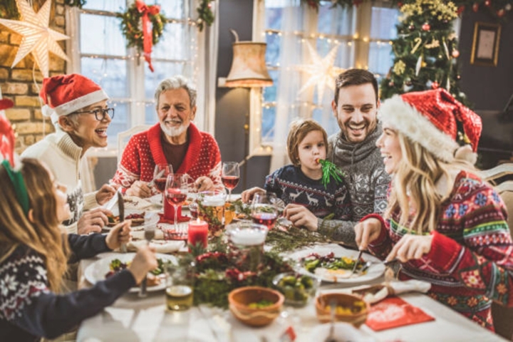 Illustration of Christmas dinner with Grandpa Joe at head of table, moments before cardiac arrest.