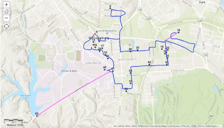 A map includes lines around locations marked with numbers