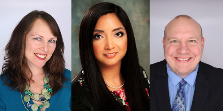 A composite photo shows images of Sarah Hart, Katherine Barko-Alva and Mitch Brown.