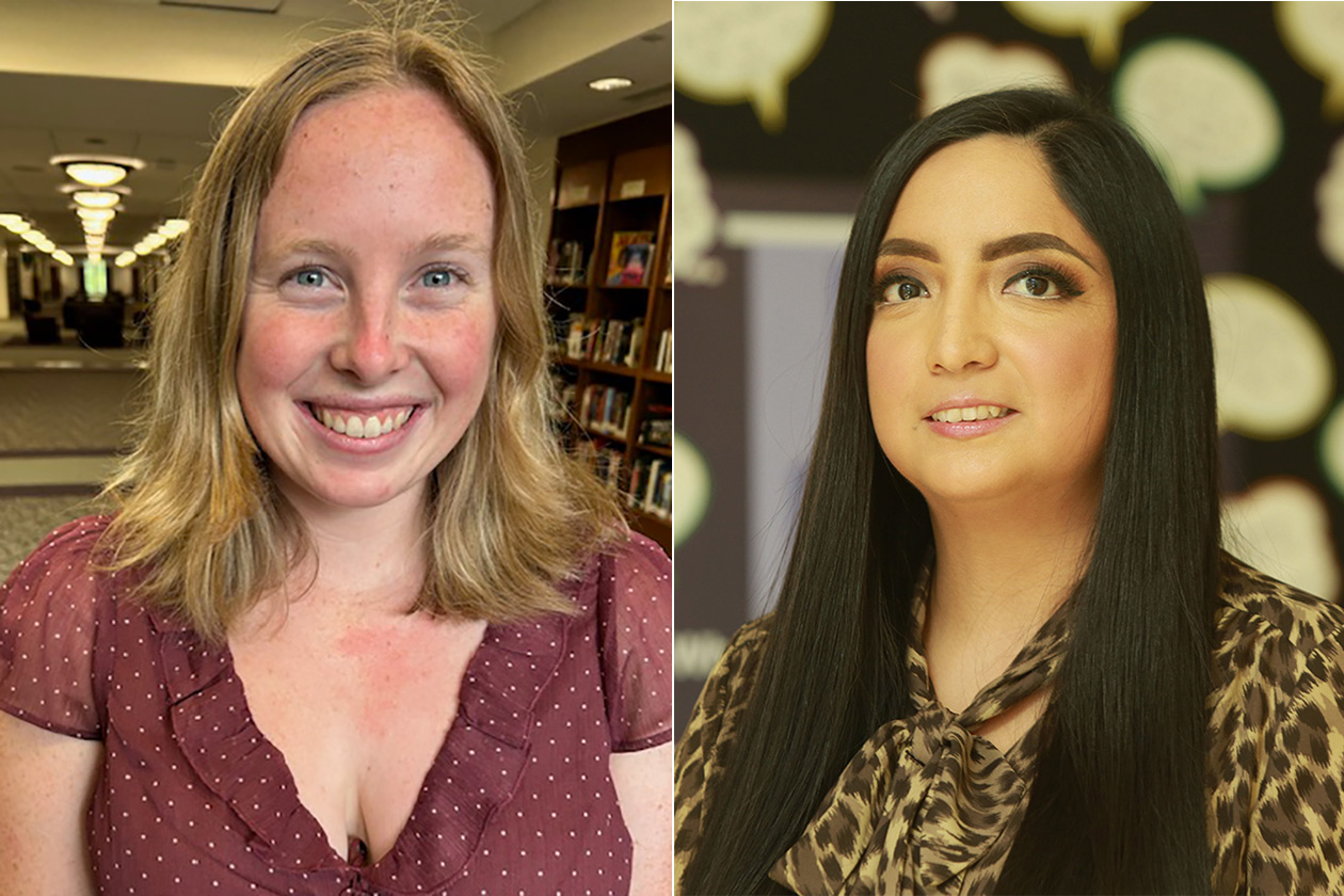 This a combined photo of the two winners of the Presidents Award for Community Service -- Hannah Wolfe '26 and Associate Professor Katherine Barko-Alva