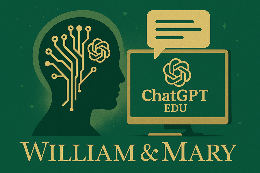 A graphic showing an outline of a person's head next to a computer screen that says ChatGPT Edu