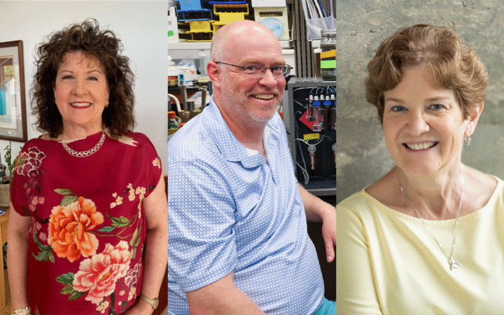 Three pictures side-by-side show three individuals.