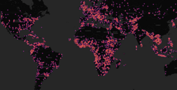 Map of the world with spots depicting the global scale of China's loans and grants.