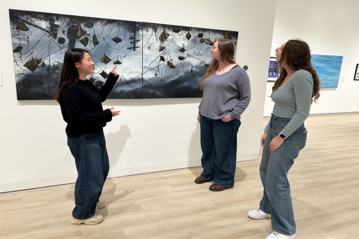 Three art history students enrolled in The Curatorial Project class talk about one of the paintings chosen for their exhibit at The Muscarelle Museum of Art