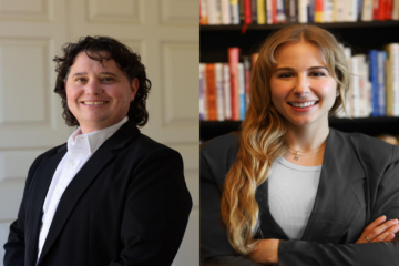 This is a combined headshot photo of Liz Cascone and Stephanie Caligiuri, assistant professor of health scienes, are co-winners of the spring Values in Action awards