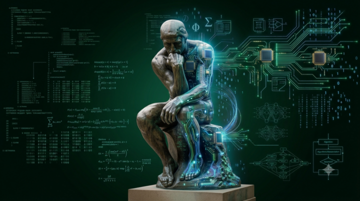 This is a digital graphic of The Thinker by Rodin created by Google Gemini on July 28, 2026.