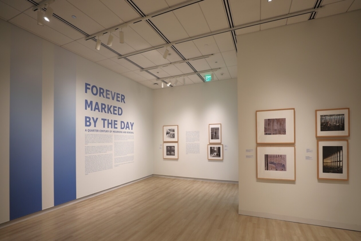 This is a photo of one of the galleries at the Muscarelle Museum of Art, showing part of an exhibition about 9/11.