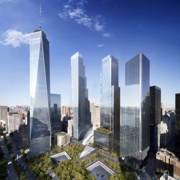 This is a photo taken circa 2015 of the rebult World Trade Center and the memorials around it.