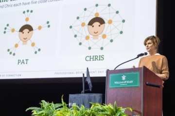 This is a photo of business school professor Inga Carboni, speaking at the third annual Professional Development days event on Aug. 17, 2026