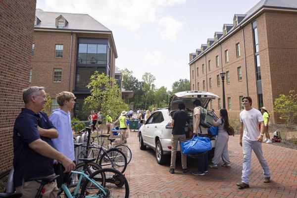 New students unloading their stuff on move-in day for the class of 1930.