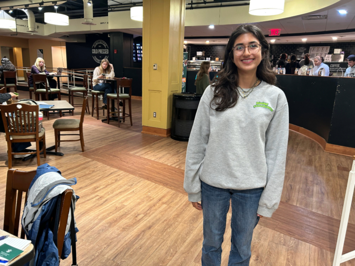 This is a photo of Harriet Ramasamy '27 who is one of the leaders of the campus sustainability initiative