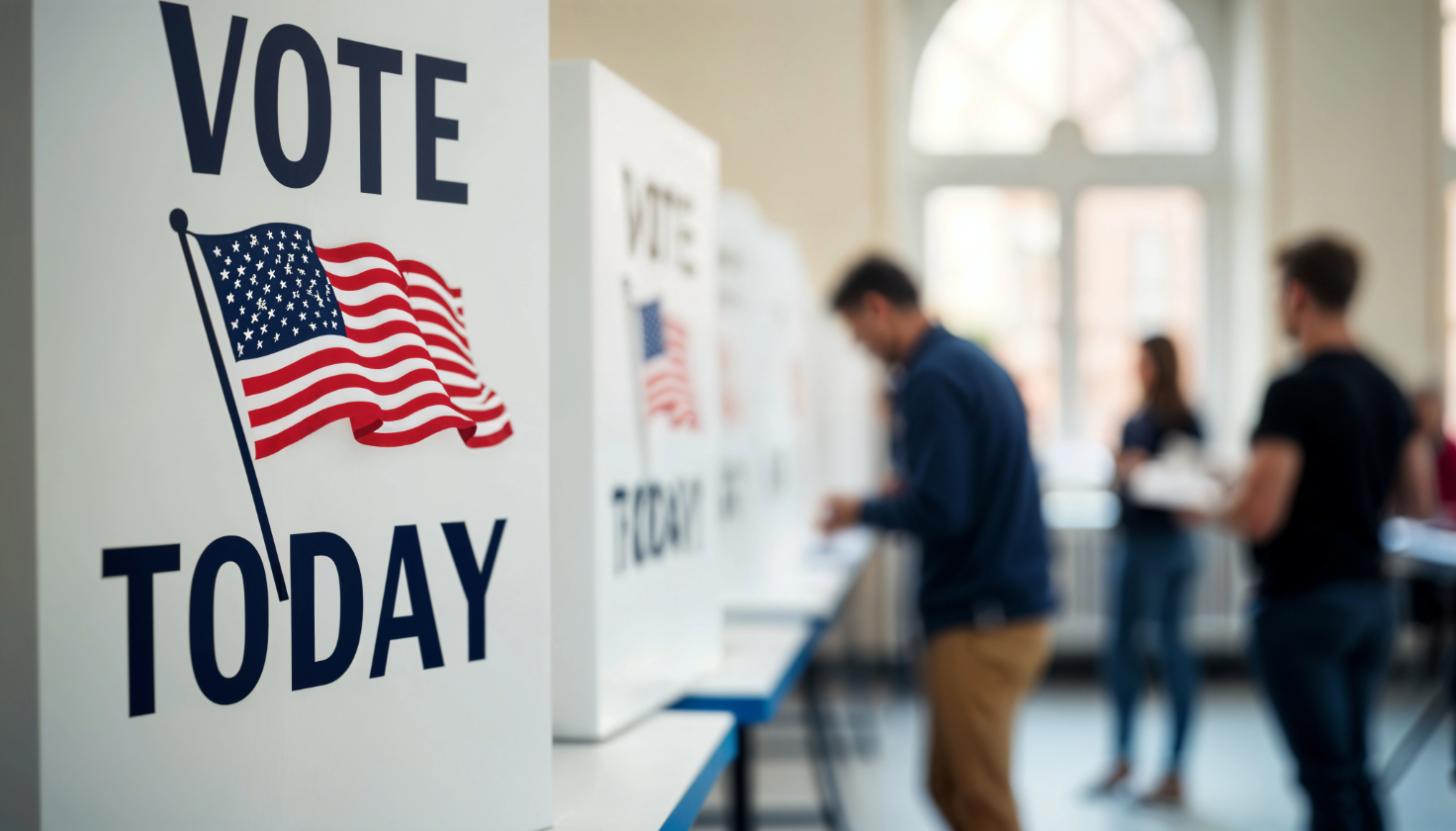 This is a stock photo of voters at a polling site