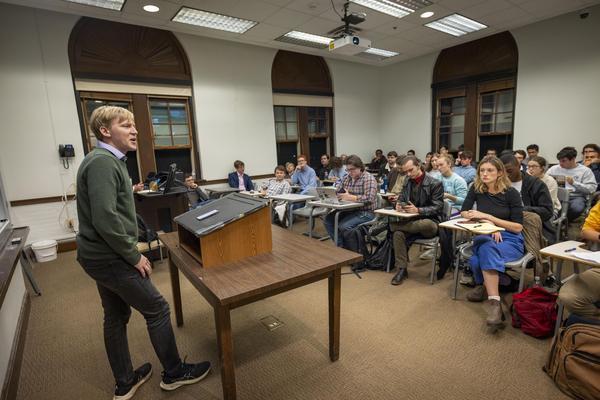 This is a photo of a student political debate hosted by the Debate Club.