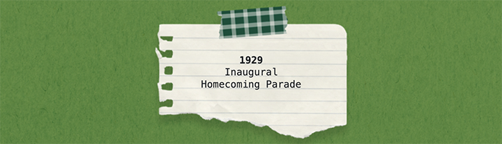 A graphic says 1979 inaugural Homecoming Parade.
