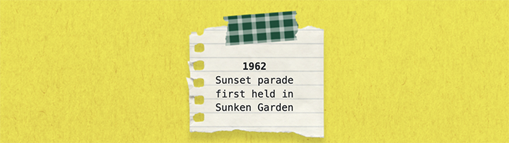 A graphic says 1962 sunset parade first held in Sunken Garden.